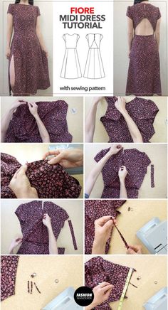 how to sew a dress with sewing instructions for the front and back, step by step