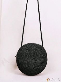 BirdinBag - Black Minimalist Mini Straw Bag with Zipper - Compact and Stylish Shein Bags, Round Straw Bag, Bags 2024, Neon Bag, Black Minimalist, Red Crossbody, Pink Crossbody Bag, Woven Handbags, Chain Pattern