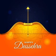 happy dusserha greeting card with an arrow on the top and yellow background