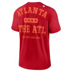 a red t - shirt that says atlanta the atl with an orange and yellow design