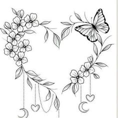 a heart shaped frame with flowers and butterflies in the shape of a moon on it