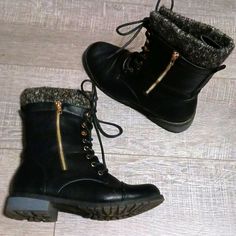 This Is A Simple But Cute Pair Of Combat Moto Boots, New, Unbranded, Without Tags. Never Worn, Only Tried On. More For Looks Than The Military Style. Faux Black Leather & Faux Gold Zippers Up The Side. Military Style Lace Up Fronts. Super Cute! Size 10 Women's. Bundle With Our Other Unique Treasures And Save!!! Punk Streetwear, Sock Style, Size 10 Women, Military Style, Fashion Socks, The Military, Gold Zipper, Moto Boots, Military Fashion