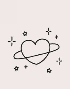 a heart with an object in the middle and stars around it on a white background