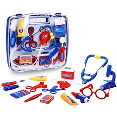 the pretend doctor's kit is packed with medical supplies and tools for children to use