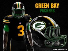 a green bay packers football uniform and helmet with the caption imagine the pack wearing these lmfao uniforms