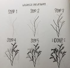 the steps to drawing flowers are shown in black ink on white paper, and have been drawn