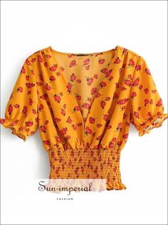 Sun-Imperial - Women Vogue Floral Print Blouse Sexy V Neck Sweet Short Sleeve Pleated Shirt Casual – SUN-IMPERIAL Ruffles Pattern, Imperial Fashion, Pleated Shirt, Ditsy Floral Print, Floral Print Blouses, Crop Blouse, Print Blouse, Ditsy Floral, Printed Blouse