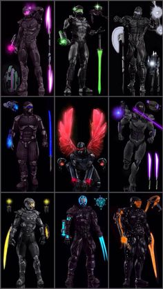 several different images of the same character in an action game, each with different lighting effects