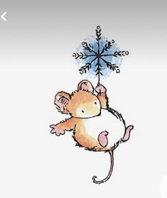 a drawing of a mouse hanging from a snowflake