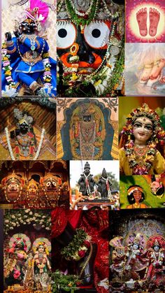 many different pictures of deities and their faces