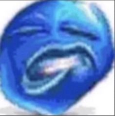 an animated blue man with his mouth open and eyes wide open, making it look like he's laughing