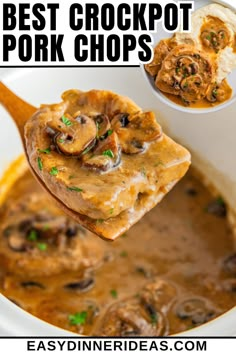 These slow cooker pork chops are smothered in a rich mushroom gravy, making them the perfect easy comfort food idea for busy weeknights. With just a few minutes of prep, the crockpot does all the hard work, leaving you with melt-in-your-mouth pork chops. Serve them with mashed potatoes or rice to soak up all the delicious gravy. Crockpot Pork Chops Easy, Pork Chops In The Crock Pot, Crockpot Smothered Pork Chops, Pork Chops Crock Pot, Smothered Pork Chops Crock Pot, Easy Crockpot Pork Chops, Creamy Mushroom Gravy, Crock Pot Pork Chops, Boneless Pork Chop Recipes