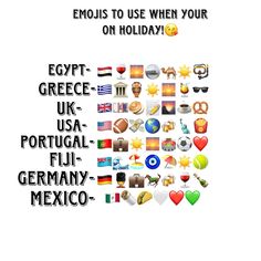 the emojis to use when your on holiday