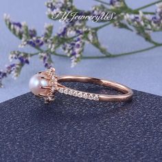 Natural Akoya Pink Pearl Engagement Ring Rose Gold Diamond | Etsy Rose Gold Halo Setting Round Wedding Ring, Rose Gold Cubic Zirconia Halo Ring For Anniversary, Anniversary Pearl Ring With Halo Setting And Cubic Zirconia, Anniversary Pearl Ring With Halo Setting, Rose Gold Pearl Ring For Anniversary, Rose Gold Halo Setting Wedding Ring With Round Band, Rose Gold Round Halo Ring For Wedding, Rose Gold Halo Ring For Proposal, Rose Gold Halo Wedding Ring