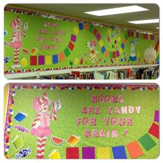 this is a classroom wall decorated with candy land