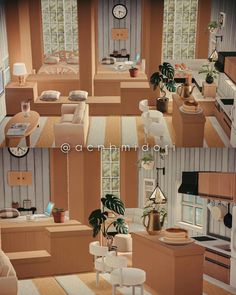 two pictures of the same living room and kitchen in different stages of being photographed together