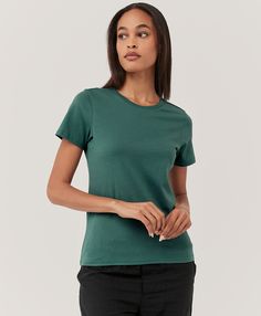 Women’s Softspun Crew Neck Tee made with Organic Cotton | Pact Capsule Wardrobe Inspiration, Organic Clothing, Fall 2022, Crew Neck Tee, Easy Wear, Fair Trade, Capsule Wardrobe, Favorite Outfit, Organic Cotton