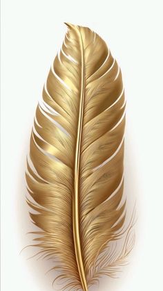 a golden feather on a white background