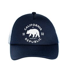 Cali Rep Navy White Baby Boy Infant Trucker Hat Snap Back Sun Mesh Baseball Cap UNIQUE PRINTS: Show off your personality and style with one of our unique prints. Whether you are feeling electric like a lightning bolt or relaxed with Californian style, we got the perfect hat for you. Designed in the USA/ Imported ADJUSTABLE BACK: This classic look is easily adjustable, giving your little one optimal comfort for having the best day. FRONT BRIM: Our trucker hats look super stylish, while also offer Designer Baby Clothes, Stylish Hats, Current Styles, White Mesh, Fashion Line, Snap Backs, Kids Hats, Outdoor Play, Sun Hat