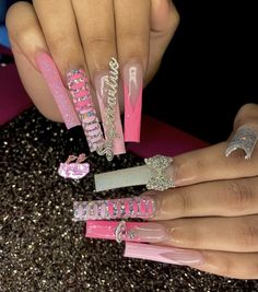 Scorpio Acrylic Nails, Taurus Birthday Nails, Aquarius Nails Designs, Aquarius Birthday Nails, Birthday Freestyle Nails, Sagittarius Birthday Nails, Birthday Sets Nails, Blinged Out Nails Rhinestones