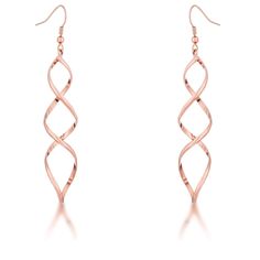 These trendy drop earrings feature a beautiful twisted spiral design bathed in warm pink 18k rose gold. The elegant design is sure to turn heads dressed up or down. Twist Earrings, Contemporary Earrings, Drop Design, Spiral Earrings, Loop Earrings, Spiral Design, Delicate Earrings, Brass Jewelry, Modern Earrings