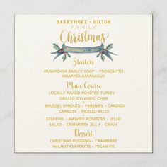 a white and gold christmas party menu