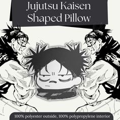 an anime poster with the words, jitsutsu kasen shaped pillow