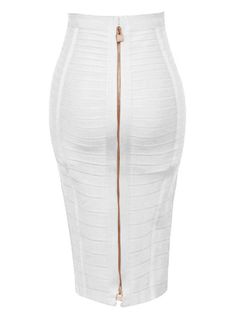 Solid Zipper Bandage Elastic Bodycon Pencil Skirt 58cm Summer Pencil Skirt, Summer Pencil Skirts, Bodycon Pencil Skirt, Ribbed Skirt, Bandage Skirt, Zipper Skirt, Estilo Chic, Outfits Winter, Beautiful Skirts