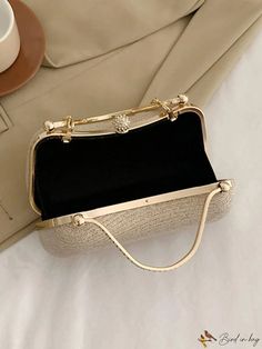 BirdinBag - Womens Evening Shoulder Bag: Elegant Crossbody with Chain Handle Buckle Bag, Buckle Bags, Bag Elegant, Color Champagne, Inch Bag, No Closure, Word Wrap, Square Bag, Chain Strap