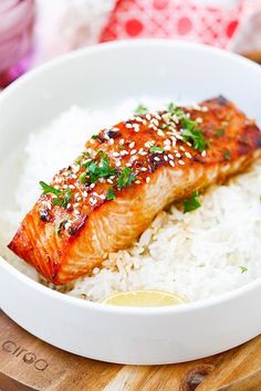 the instagram page shows an image of salmon and rice