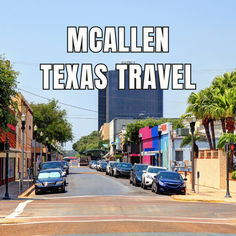 cars are parked on the street in front of tall buildings and palm trees with text overlaying them