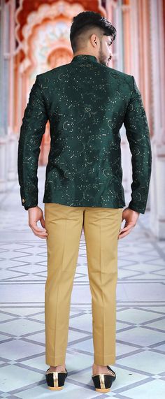 Green color Art Silk fabric Jodhpuri Suit : 1810838 Green Wedding Kurta With Printed Motifs, Green Printed Wedding Kurta, Green Embroidered Chanderi Bandhgala, Traditional Green Unstitched Suit With Printed Motifs, Art Silk Kurta With Printed Motifs For Navratri, Pista Green Unstitched Suit With Printed Motifs, Navratri Art Silk Kurta With Printed Motifs, Green Semi-stitched Chanderi Sherwani, Festive Bandhani Print Lawn Suit With Straight Kurta