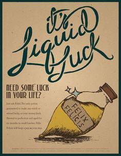 a poster with an image of a bottle that says, it's jiggie luck