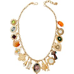 Quite literally, the charm necklace of the dreams. 24k antique gold-plated brass chain adorned with the favorite assortment of vintage lockets and charms, semi-precious stones and mementos compiled over the past decade This necklace is adjustable between ~16.75" and ~18.25" Hook closure Adjustable Some charms on this necklace are vintage and may have minor markings from time and nature each necklace is one of a kind! Please note that no two natural stone charms, pearls or semi-precious gemstones are exactly the same; they range slightly in size and detailing due to being natural and/or vintage materials. We think it adds to their beauty! All of the jewelry is made by hand, with love. | Brinker & Eliza | Women's Love Note Vintage Lockets Charms Necklace, (Gold, One Size) | Maisonette collec Collage Material, Vintage Lockets, Love Note, Gold Charm Necklace, Locket Charms, Designer Fashion Jewelry, Semi Precious Stones, Jewelry Inspo, Gold Plated Necklace