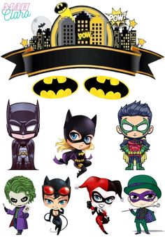 the batman family from dc comics is shown in this image, with all their costumes and accessories