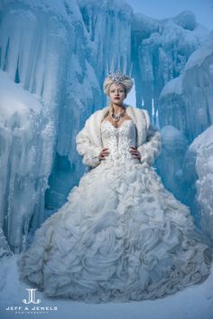 Ice White Wedding Dress, Labyrinth Costume, Prom 23, Queen Wedding Dress, Winter Queen, Winter Shoot, Allure Couture, Ice Castles, Fashion Fantasy