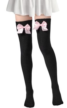 PRICES MAY VARY. Soft Great Material: Made of good material, these thigh high socks with cute bow detail are soft, breathable, and comfortable. They're perfect for keeping you warm in spring, autumn and winter while adding a touch of charm to your outfit. The long sock offers exceptional elasticity, ensuring a snug fit that comfortably hugs your thigh without needing constant adjustment. Say goodbye to slipping and enjoy a secure, comfortable experience throughout the day. One Size Fits Most: Tile Size: Toe to Heel Length: approx. 8.3”, Heel to Top Length: approx. 25.6”. Fits women's shoe sizes 6.5 - 10, thanks to the elastic and stretchy material, ensuring a snug yet comfortable fit for most body types. The elastic design of the thigh sock mouth is suitable for thighs with a circumference How To Wear Thigh High Boots, Tall Boot Socks, Thigh Socks, Plus Size Tights, Lace Stockings, Knit Stockings, Over The Knee Socks, Thigh High Socks, Thigh High Stockings