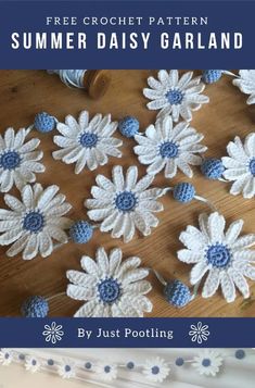 crochet pattern for summer daisy garland with text overlay that reads, free crochet pattern