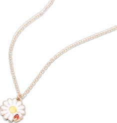 Cute White Necklaces For Spring, Cute White Jewelry With Lobster Clasp, White Flower Shaped Necklace With Adjustable Chain, White Metal Jewelry With Flower Charm, White Charm Necklace With Delicate Chain, White Metal Charm Necklace With Delicate Chain, White Flower Metal Necklace, White Flower Metal Necklaces, Dainty White Metal Charm Necklaces