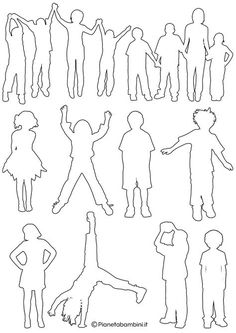 the silhouettes of people are shown in black and white