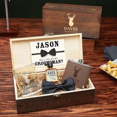 a wooden box filled with liquor and other items