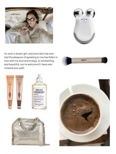 the contents of a woman's personal care product including makeup, eye cream and handbag