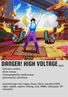 an advertisement for the game danger high voltage, featuring a man with his arms in the air