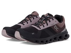 On Cloudrunner Waterproof 1 - Women's Shoes : Black/Grape : Run without worrying about the rain by wearing On Cloudrunner Waterproof 1 sneakers. Waterproof textile and synthetic upper. Breathable textile lining. Removable textile insole. Lace-up closure. Padded collar. Iconic logo on the side. Raised round toe silhouette. Synthetic outsole. Imported. Please note that ONLY the On Cloud 50/50, Cloud 70/30, Cloud Terry, and Cloud running shoes feature an extra pair of conventional laces, along with Black Gym Shoes Women, On Cloud Shoes Black, Best Gym Shoes Woman, Women’s Running Shoes, Black On Clouds, On Cloud Womens Shoes, On Cloudrunner, Oncloud Sneakers, Tenni Shoes