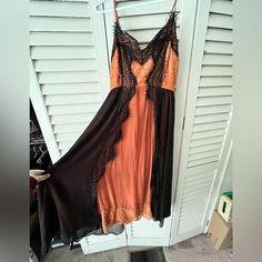 Anthropologie Let Me Be Slip Dress In Xxs Never Worn. No Pockets, Adjustable Straps Orange V-neck Midi Dress For Evening, Orange V-neck Midi Dress For Night Out, Orange Sleeveless Dress With Lace Trim, Orange V-neck Maxi Dress For Night Out, Anthropologie Dress, Orange Black, Anthropologie, Slip Dress, Colorful Dresses