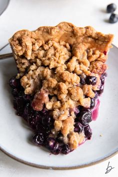 a piece of blueberry pie on a white plate