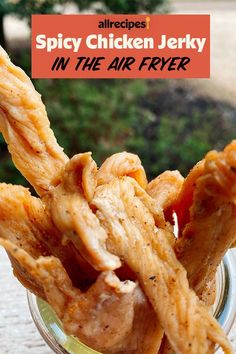 spicy chicken jelks in the air fryer with text overlay that reads, spicy chicken jelks in the air fryer