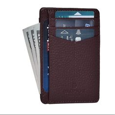 About This Item Leather Lining Minimalist, Slim & Discreet Our Minimalist Wallet Has A Slim And Compact Design But Has Plenty Of Room. It Just Measures 4.4 X 3.7 X 0.4 Inches And Can Still Hold 5 Credit Cards, 1 Id Card, 1 Document / Currency Compartment For You. Slides Easily In Your Back And Front Pocket. Our Wallets For Men Are Designed To Have Convenience, Elegance And Plenty Of Room At The Same Time. It Is Well Suited For Daily Use As It Is Sturdy And Light Travel. 100% Genuine Leather & Du Versatile Brown Card Holder With Rfid Blocking, Versatile Rfid Blocking Card Holder For Daily Use, Versatile Brown Wallet With Rfid Blocking, Versatile Business Wallets With Card Slots, Mens Card Wallet, Slim Wallet Men, Mulberry Color, Leather Card Holder Wallet, Light Travel