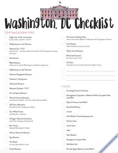 the washington dc checklist is shown in black and white