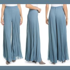 Nwt $1,245 Max Mara Pagode Pleated Palazzo Georgette Pants Blue [ Sz 6 ] #E998 No Trades/Returns New With Tags And Small Defect Defect: Very Small Snag In A Few Places (See Photos). Some Light Marks From Being In Stores As Well In The Pleating (See Photo) Delicate Accordion Pleats And A Flared, Wide-Leg Silhouette Bring Skirt-Like Movement And Drama To These Italian-Georgette Pants. Hidden Back-Zip Closure Lined 100% Polyester Dry Clean Made In Italy Collectors High Rise Pleated Palazzo Pants, Accordion Pleats, Clothes For Women Over 50, High Neck Blouse, Flowy Pants, Pants Blue, Georgette Fabric, Blue Style, Pleated Pants